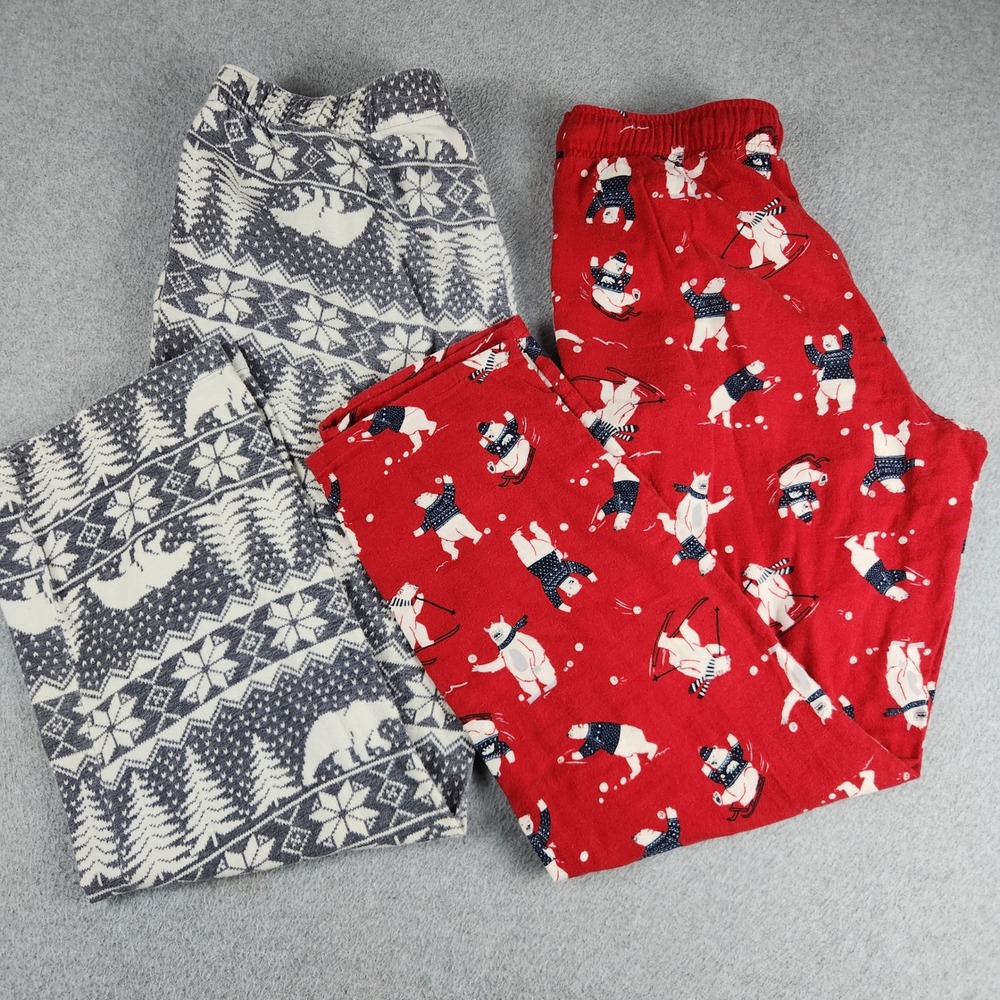 Old Navy Pajama Pants Unisex M/L Red Gray Polar Bear Fair Isle Holiday Lot of 2